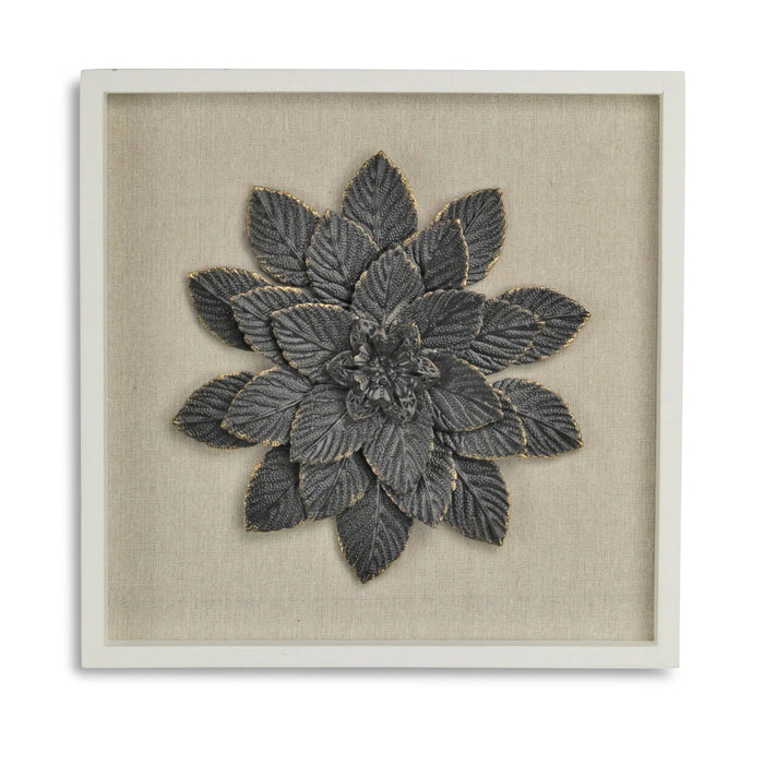 12" X 13" Black And Gold Flower Wood and Metal Wall Decor