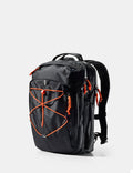 Black backpack with orange accents on a white background