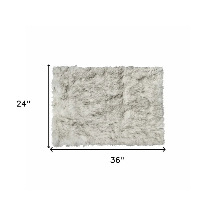 2' X 3' Gradient Gray and Ivory Faux Fur Flokati Style Area Rug