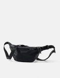 Black waist bag on a white background