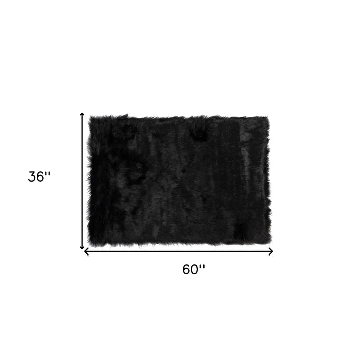 3' X 5' Black Rectangular Faux Fur - Area Rug