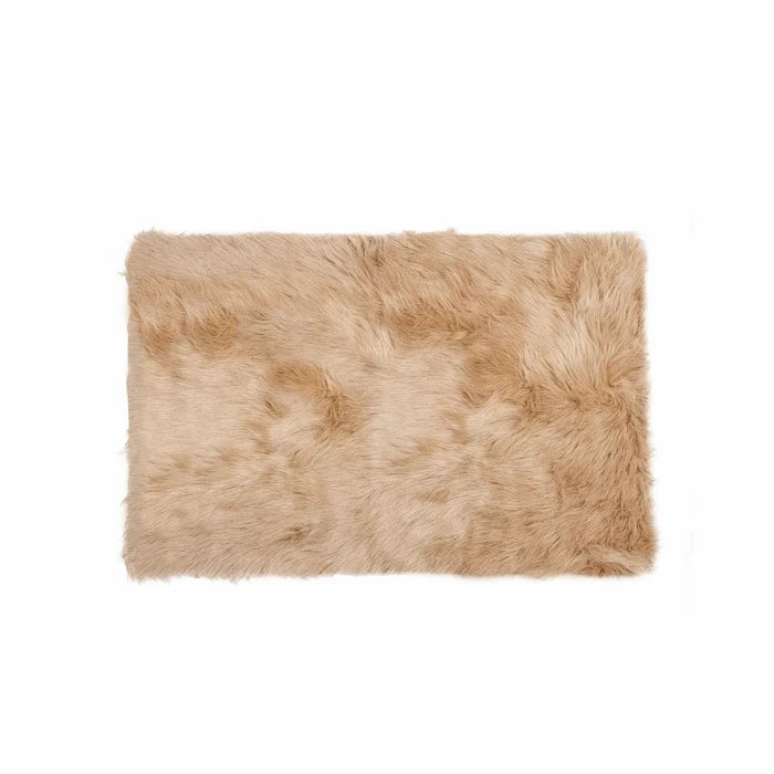 3' X 5' Tan Rectangular Faux Fur - Area Rug