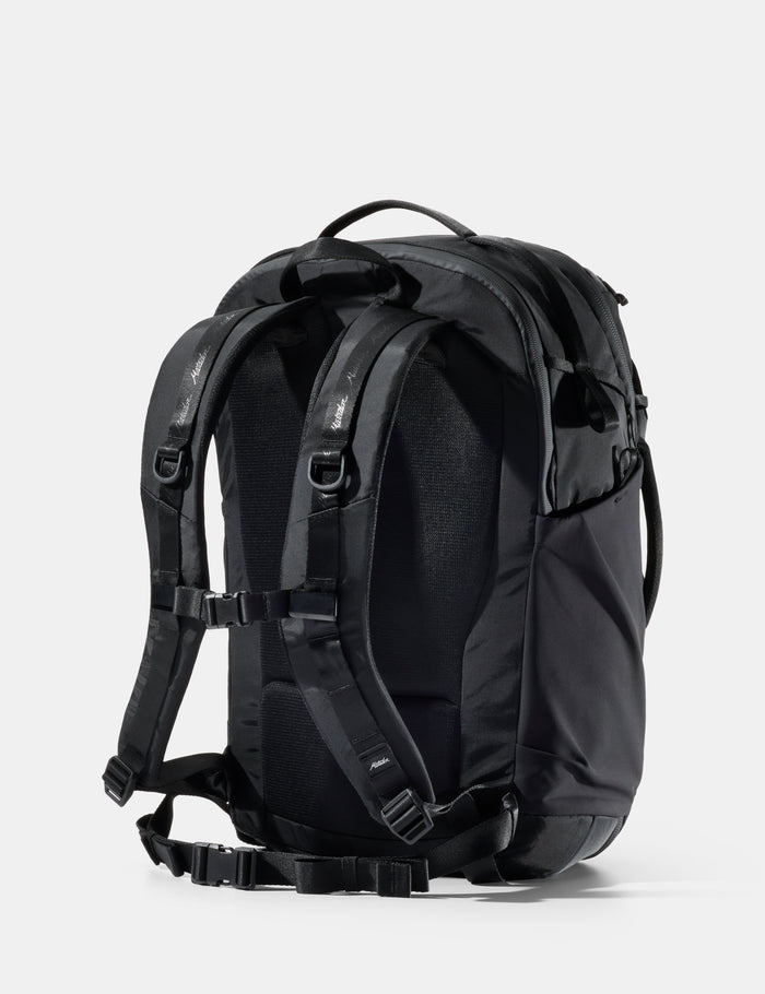 Black backpack on a white background