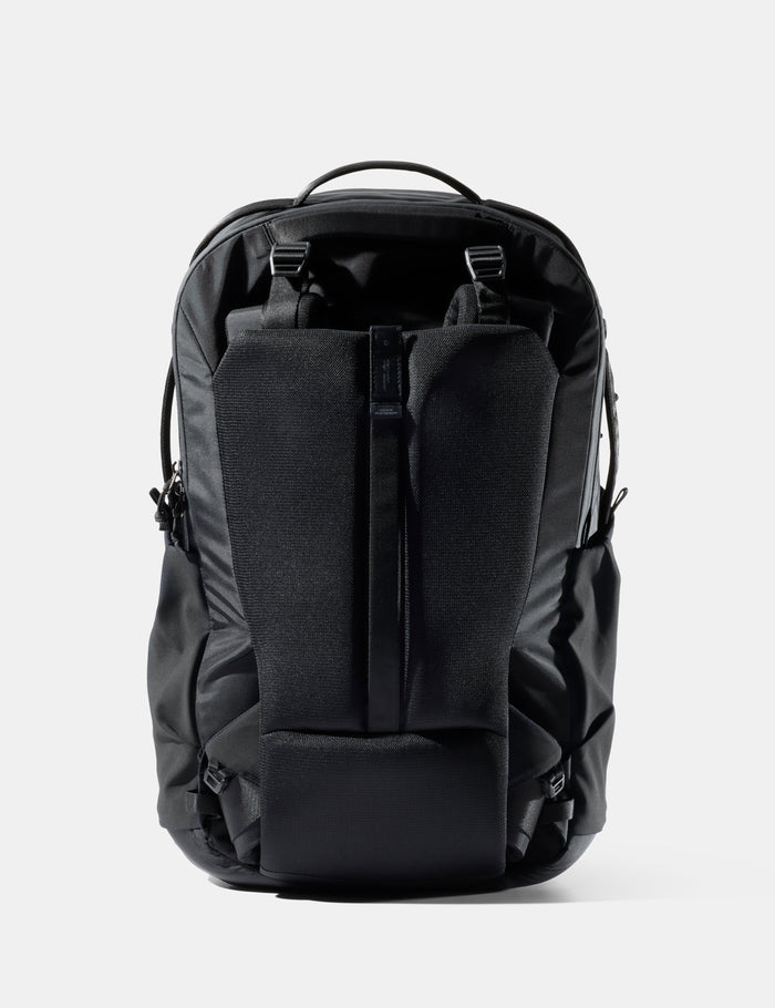 Black backpack on a white background