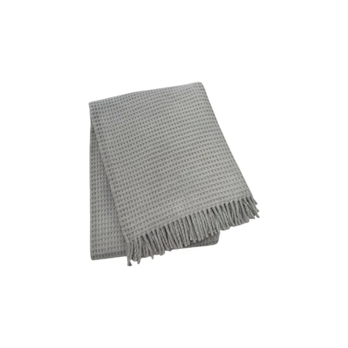 55" X 70" Light Gray Cotton Blend Waffle Weave Throw Blanket with Fringe