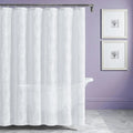 72" White Floral Faux Linen Shower Curtain With Embroidery