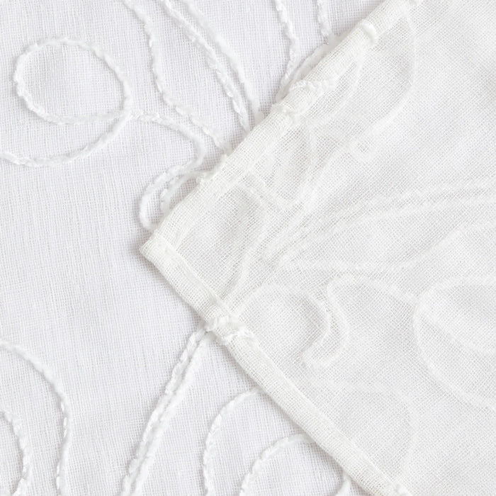 72" White Floral Faux Linen Shower Curtain With Embroidery