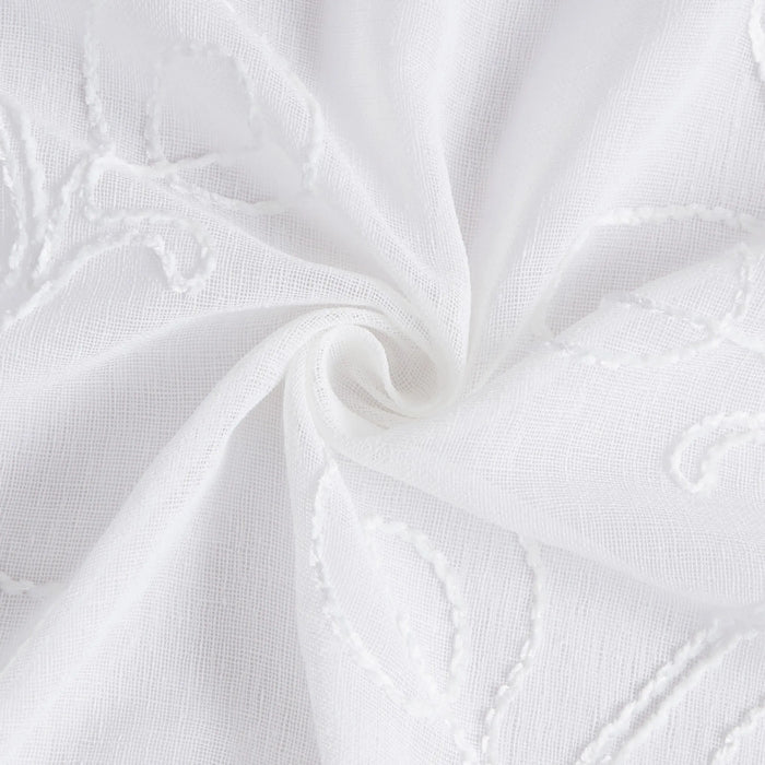 72" White Floral Faux Linen Shower Curtain With Embroidery