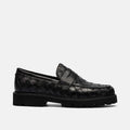 Adler Black Woven Leather Lug Penny Loafers