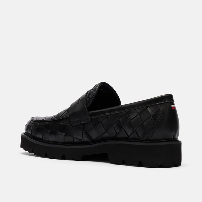 Adler Black Woven Leather Lug Penny Loafers