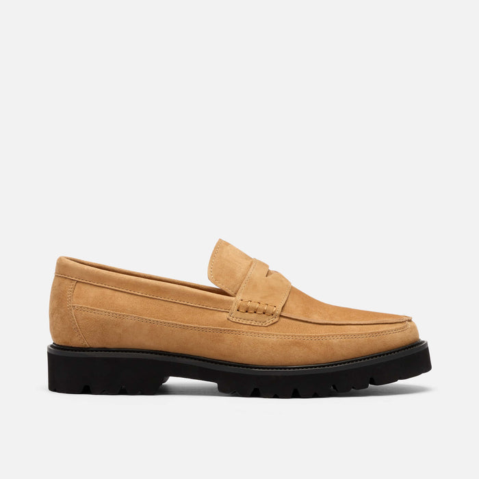 Adler Caramel Suede Lug Penny Loafers