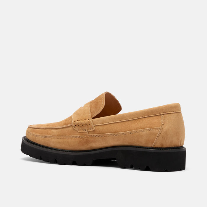 Adler Caramel Suede Lug Penny Loafers