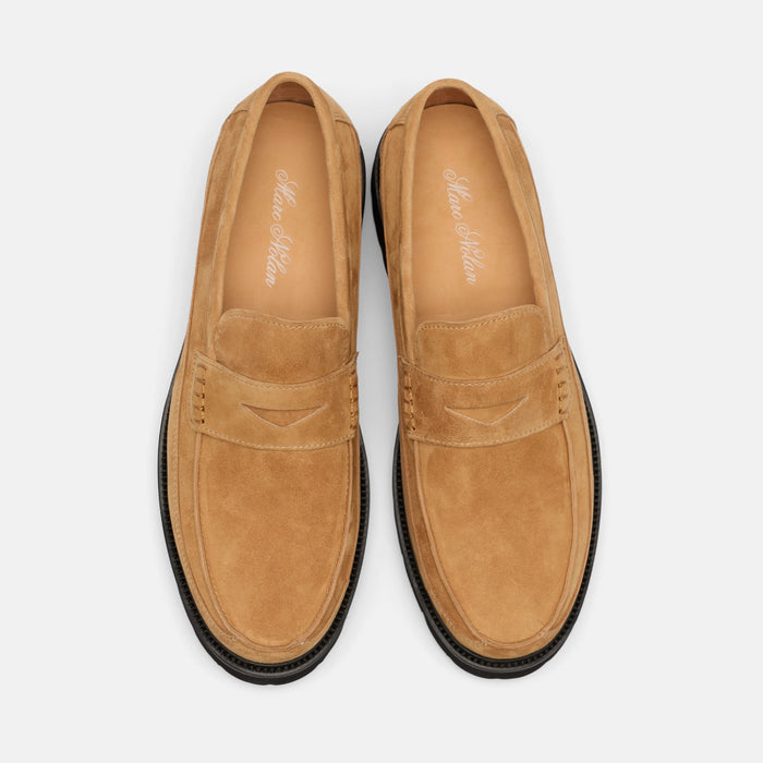 Adler Caramel Suede Lug Penny Loafers