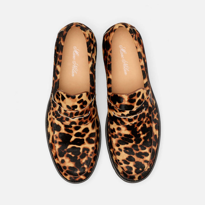 Adler Leopard Suede Lug Penny Loafers