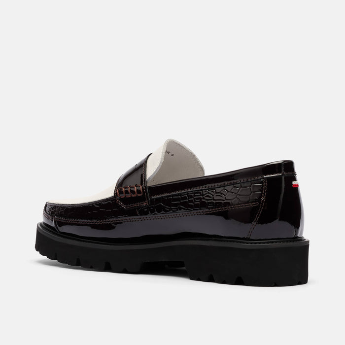 Adler Oxblood/White Patent Leather Lug Penny Loafers