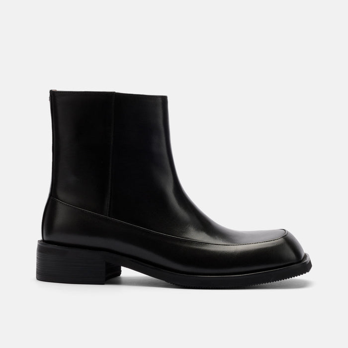 Admiral Black Leather Square Toe Side Zip Boots