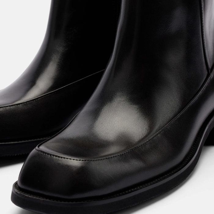 Admiral Black Leather Square Toe Side Zip Boots