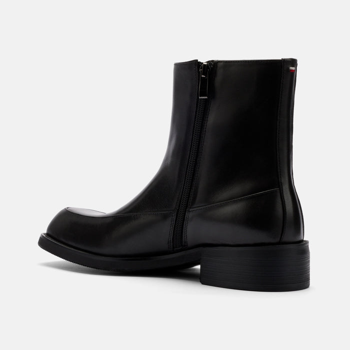 Admiral Black Leather Square Toe Side Zip Boots