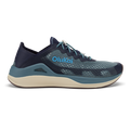 OluKai ʻAhi running shoe in storm and trench blue with cream midsole and teal accents.