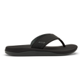 Black flip-flop sandal with textured strap and cushioned sole, shown in side profile.