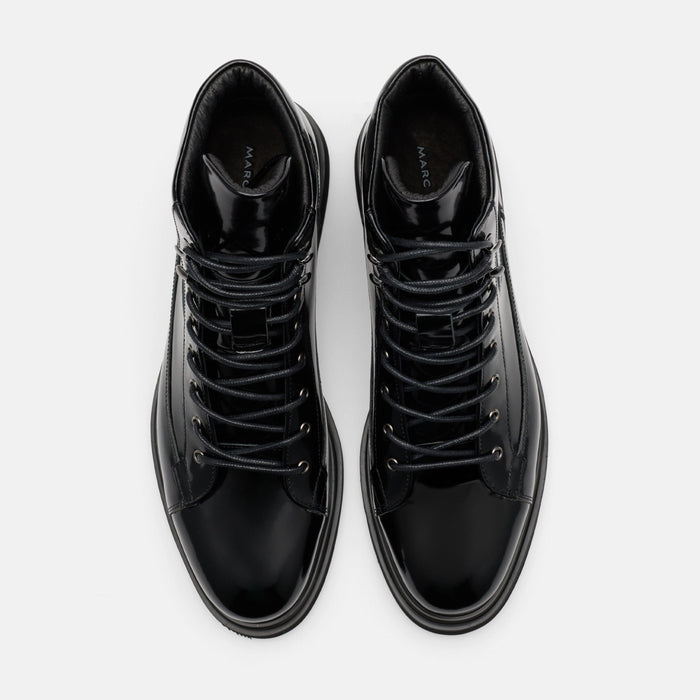 Aiden Black Patent Leather Combat Boots