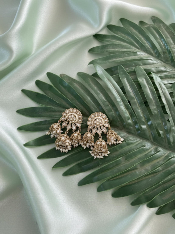 Antique Gold Dangler Earrings With Small Jhumkas.