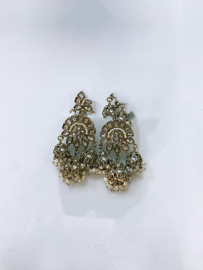 Antique Gold Dangler Earrings With Small Jhumkas.