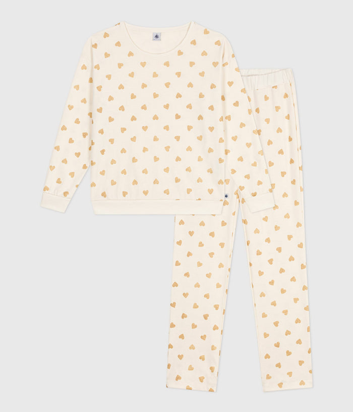 AW25 - A0DV7 01 WHITE GOLD FALL WINTER 2025 HEARTS PAJAMAS WOMEN