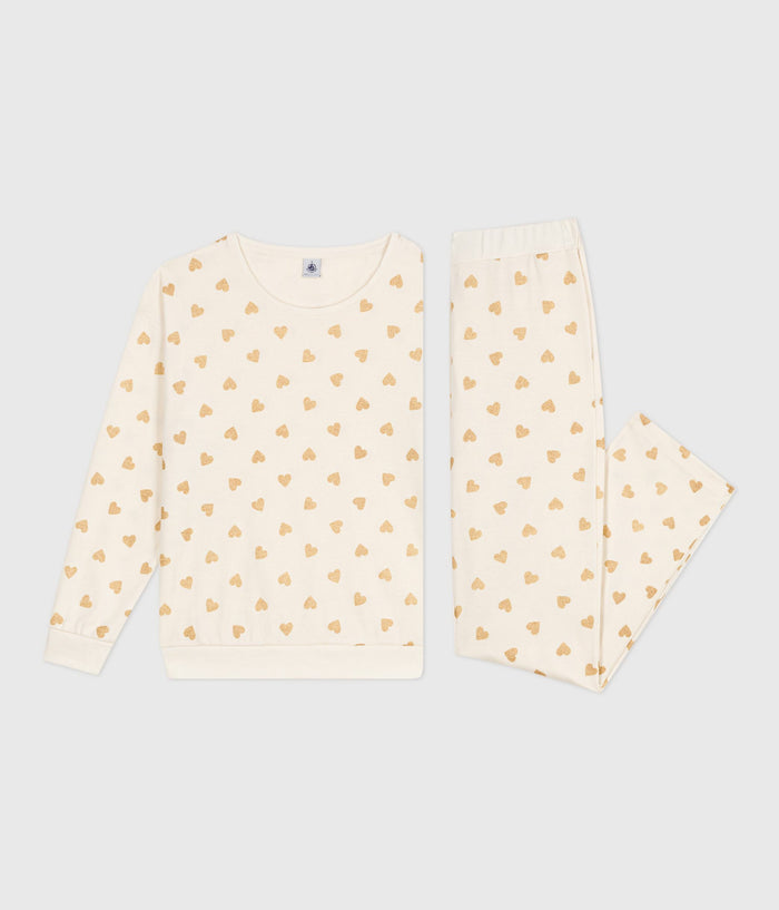 AW25 - A0DV7 01 WHITE GOLD FALL WINTER 2025 HEARTS PAJAMAS WOMEN