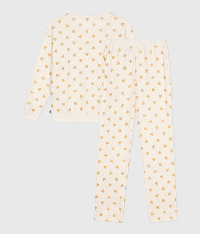 AW25 - A0DV7 01 WHITE GOLD FALL WINTER 2025 HEARTS PAJAMAS WOMEN