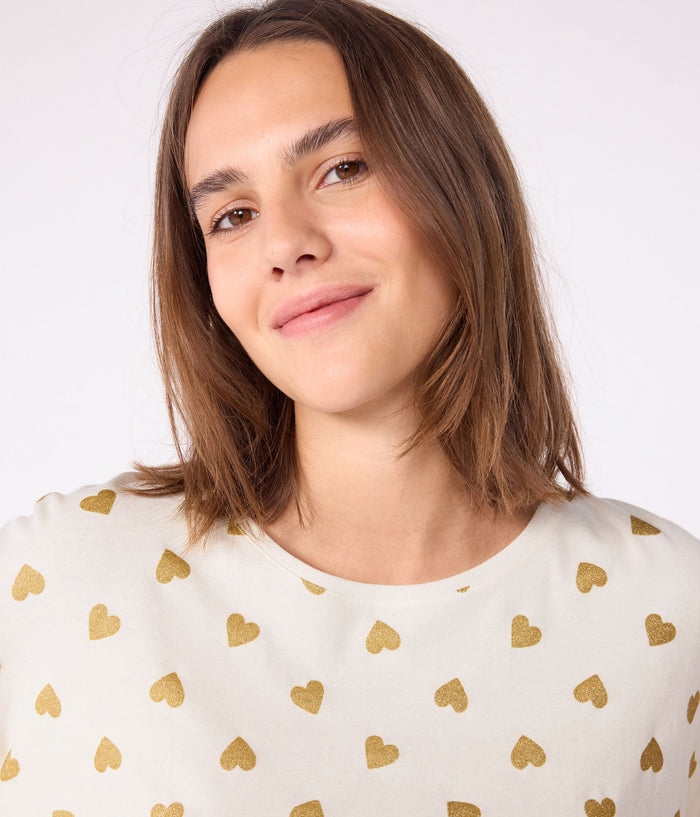 AW25 - A0DV7 01 WHITE GOLD FALL WINTER 2025 HEARTS PAJAMAS WOMEN