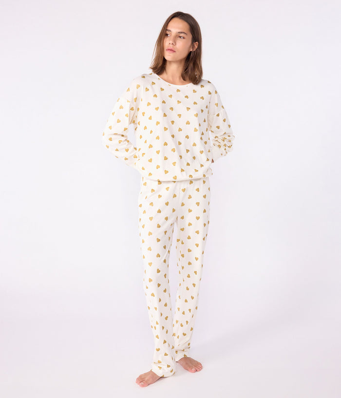 AW25 - A0DV7 01 WHITE GOLD FALL WINTER 2025 HEARTS PAJAMAS WOMEN