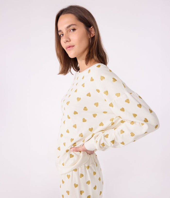 AW25 - A0DV7 01 WHITE GOLD FALL WINTER 2025 HEARTS PAJAMAS WOMEN