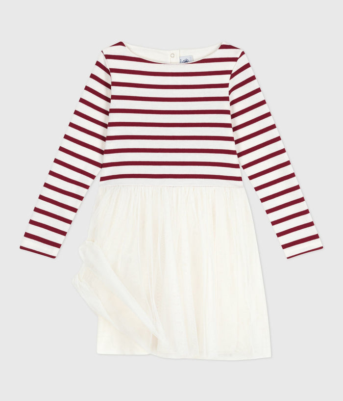 AW25 - A0E73 01 WHITE BURGUNDY DRESSES FALL WINTER 2025/26 LONG SLEEVES STRIPES