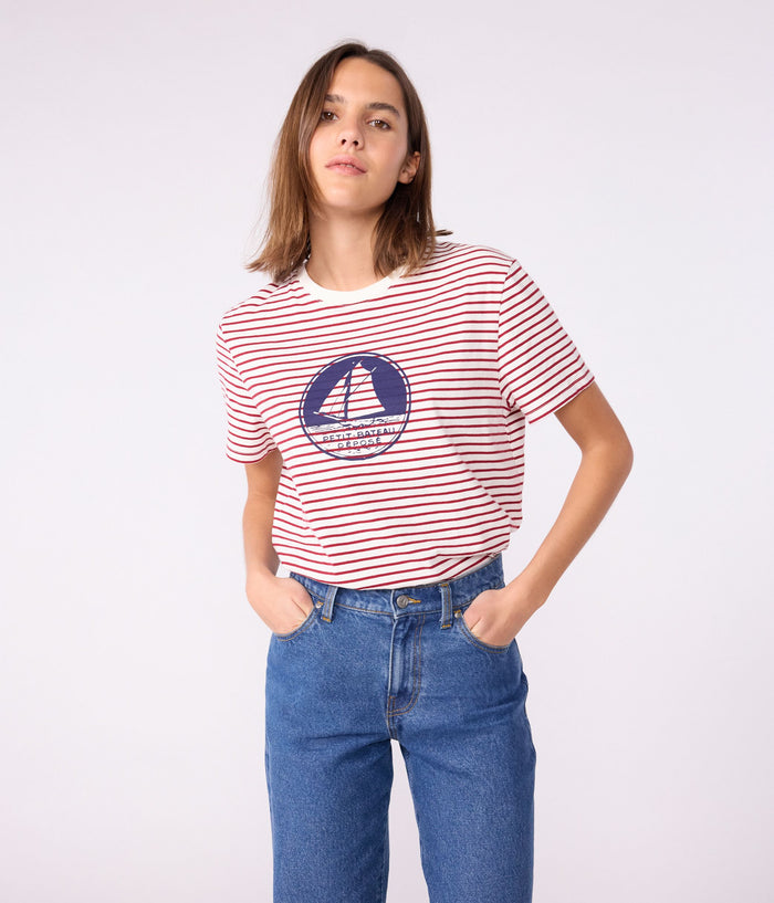 AW25 - A0E7S 01 WHITE BURGUNDY SHORT SLEEVES CREWNECK TEE FALL WINTER 2025/26 SAILOR STRIPES TOPS