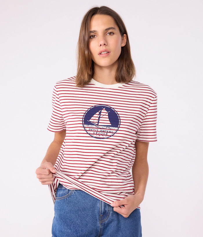AW25 - A0E7S 01 WHITE BURGUNDY SHORT SLEEVES CREWNECK TEE FALL WINTER 2025/26 SAILOR STRIPES TOPS