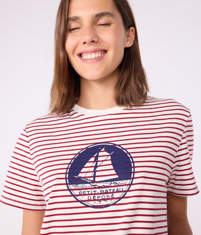 AW25 - A0E7S 01 WHITE BURGUNDY SHORT SLEEVES CREWNECK TEE FALL WINTER 2025/26 SAILOR STRIPES TOPS