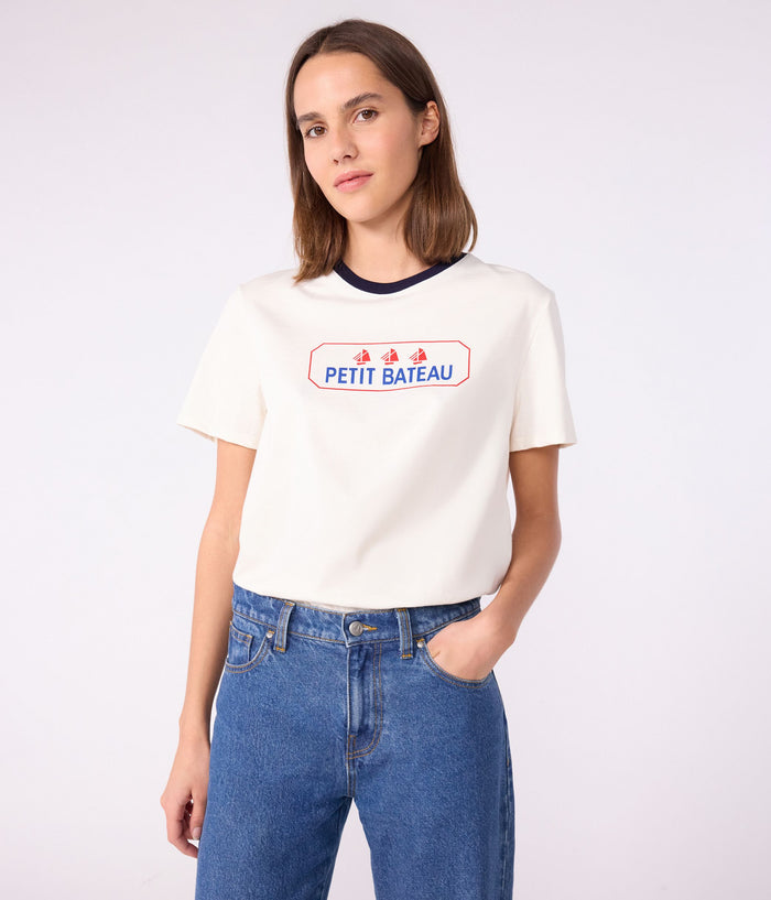 AW25 - A0E7V 02 CREAM NAVY SHORT SLEEVES CREWNECK TEE FALL WINTER 2025/26 TOPS