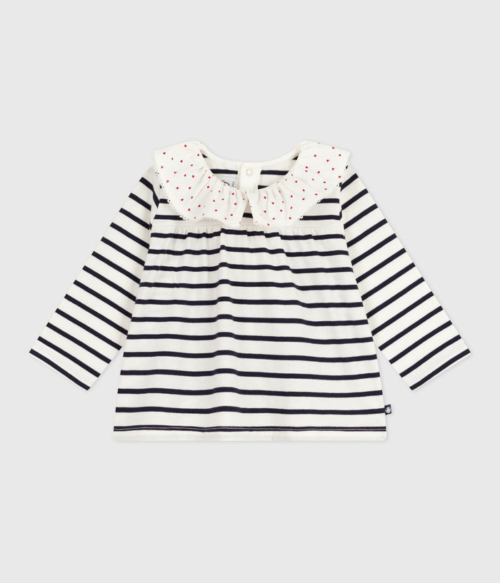 AW25 - A0E9G 01 WHITE NAVY BLOUSES FALL WINTER 2025/26 HEARTS LONG SLEEVES STRIPES TOP