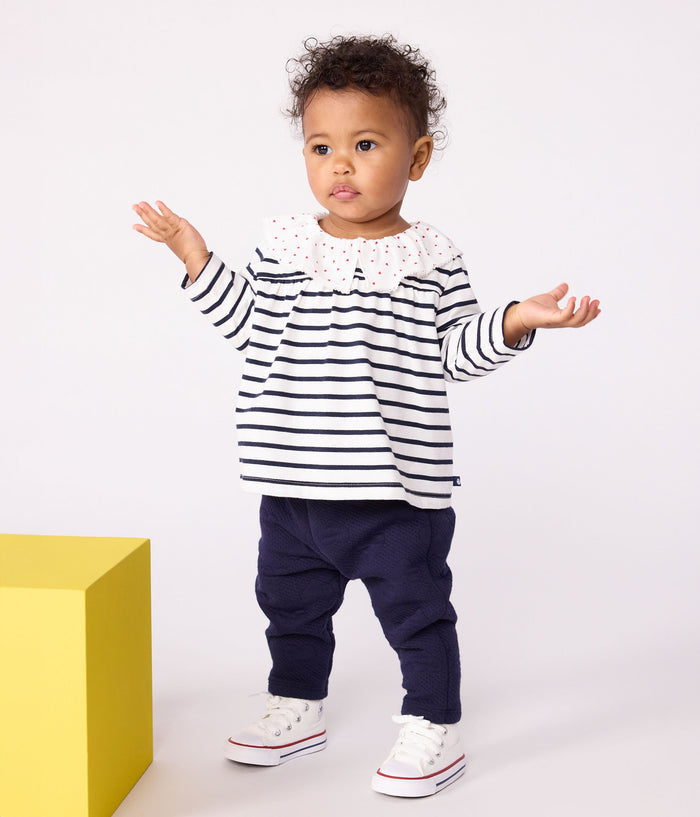 AW25 - A0E9G 01 WHITE NAVY BLOUSES FALL WINTER 2025/26 HEARTS LONG SLEEVES STRIPES TOP