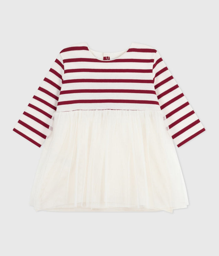 AW25 - A0EBV 01 WHITE BURGUNDY DRESSES FALL WINTER 2025/26 LONG SLEEVES STRIPES