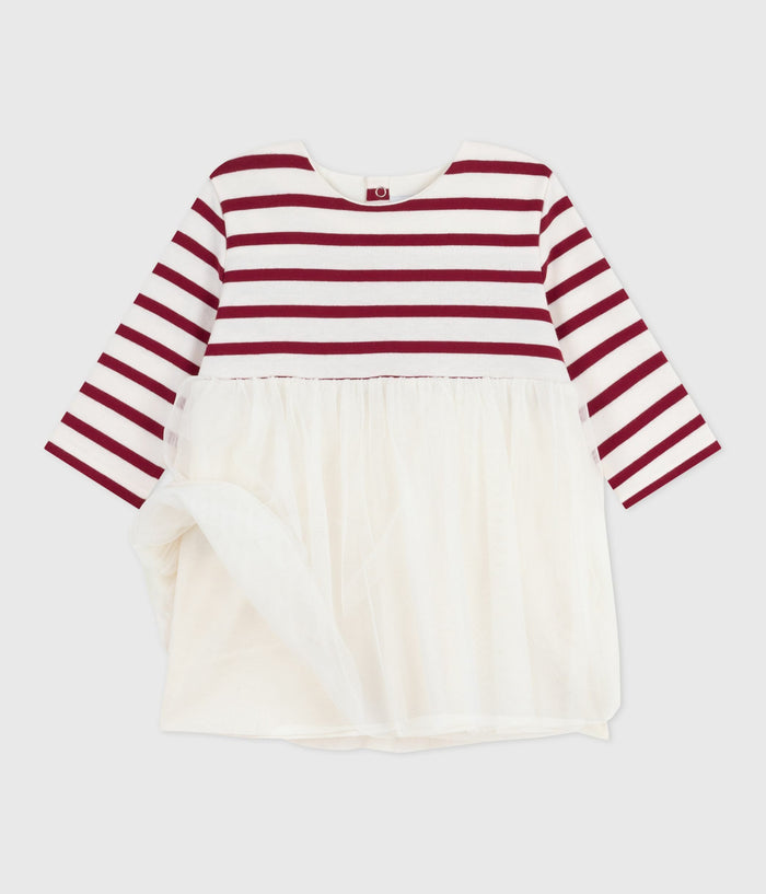 AW25 - A0EBV 01 WHITE BURGUNDY DRESSES FALL WINTER 2025/26 LONG SLEEVES STRIPES