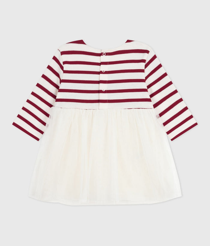 AW25 - A0EBV 01 WHITE BURGUNDY DRESSES FALL WINTER 2025/26 LONG SLEEVES STRIPES
