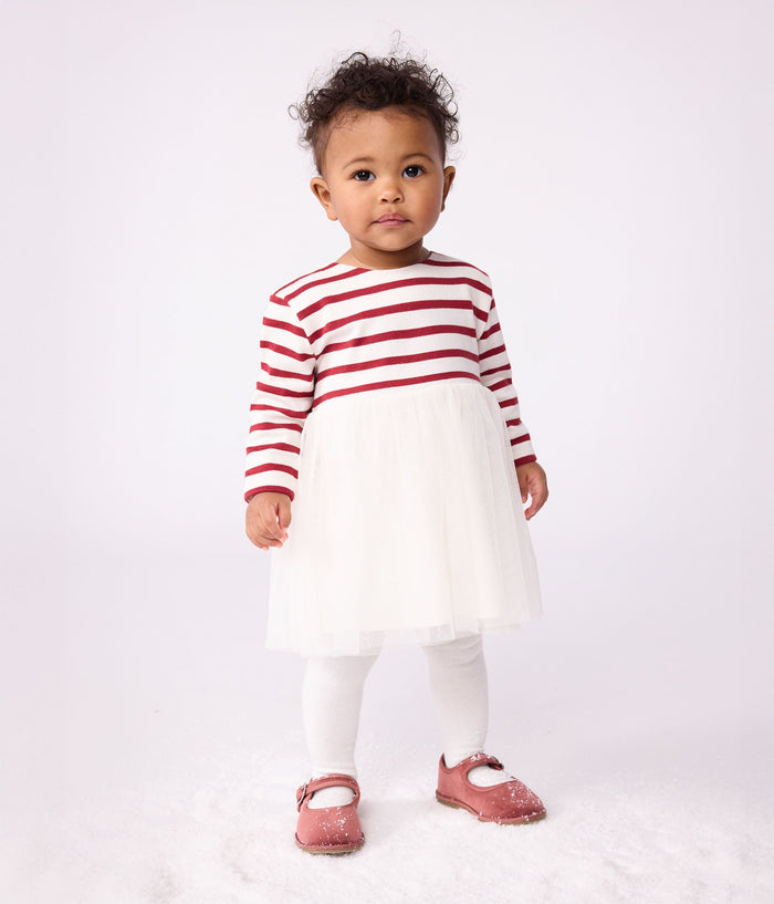 AW25 - A0EBV 01 WHITE BURGUNDY DRESSES FALL WINTER 2025/26 LONG SLEEVES STRIPES