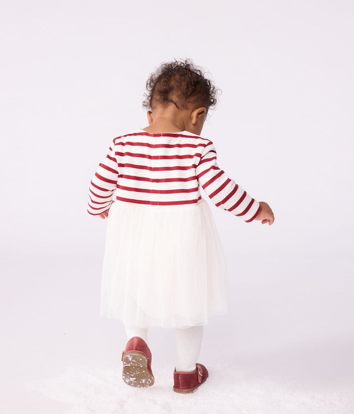 AW25 - A0EBV 01 WHITE BURGUNDY DRESSES FALL WINTER 2025/26 LONG SLEEVES STRIPES