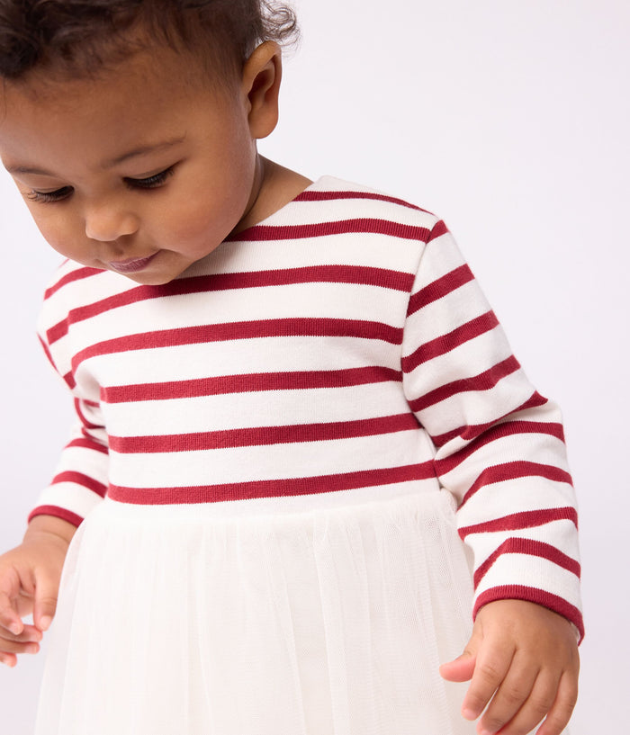 AW25 - A0EBV 01 WHITE BURGUNDY DRESSES FALL WINTER 2025/26 LONG SLEEVES STRIPES