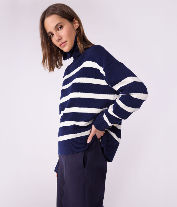 AW25 - A0EFU 01 NAVY WHITE LONG SLEEVES FALL WINTER 2025/26 ICONIC STRIPES TURTLENECK