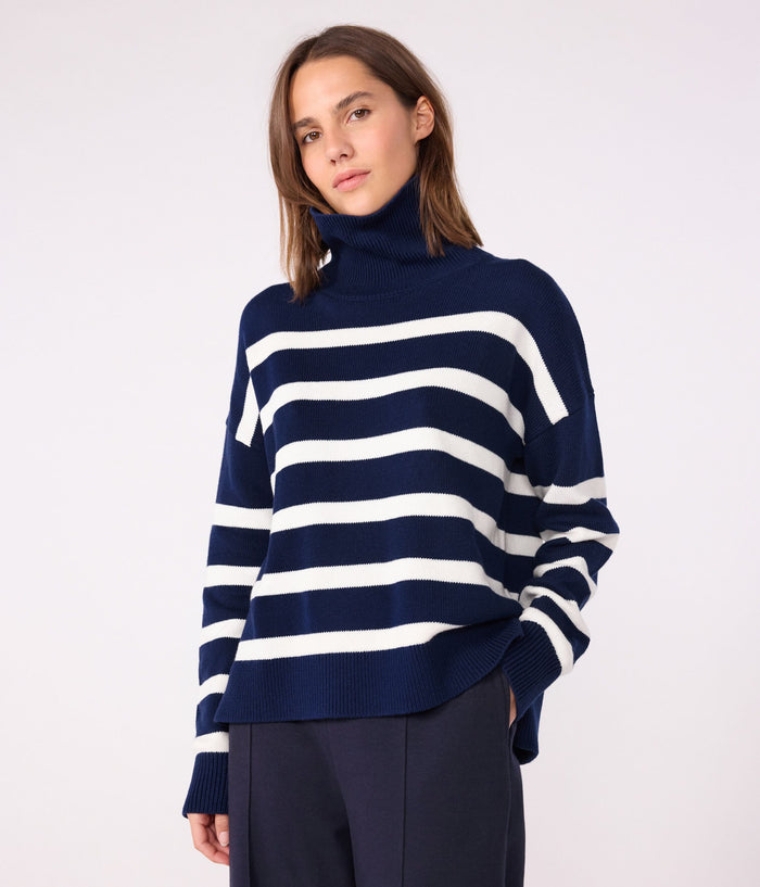AW25 - A0EFU 01 NAVY WHITE LONG SLEEVES FALL WINTER 2025/26 ICONIC STRIPES TURTLENECK