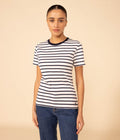 AW25-A08CJ 04 WHITE NAVY SHORT SLEEVES STRIPES T-SHIRTS