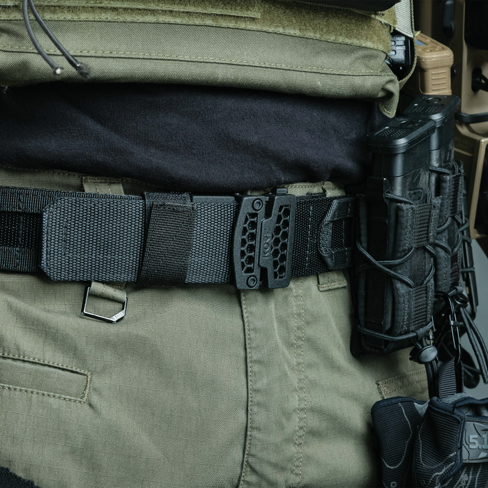 Closeup of the Black Kore Essentials Molle Battle Belt with a B1 Buckle